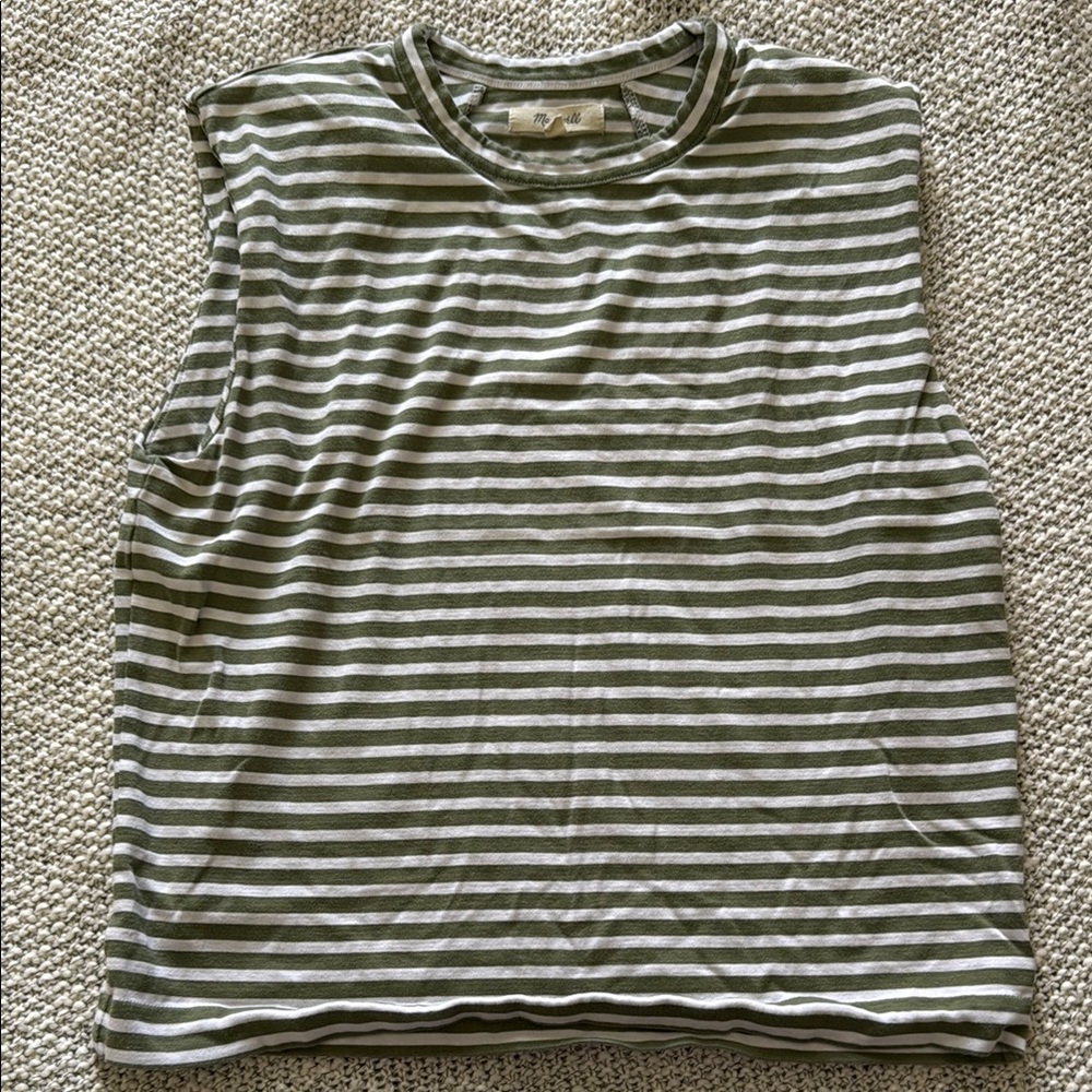 Madewell Olive and White Striped Tank